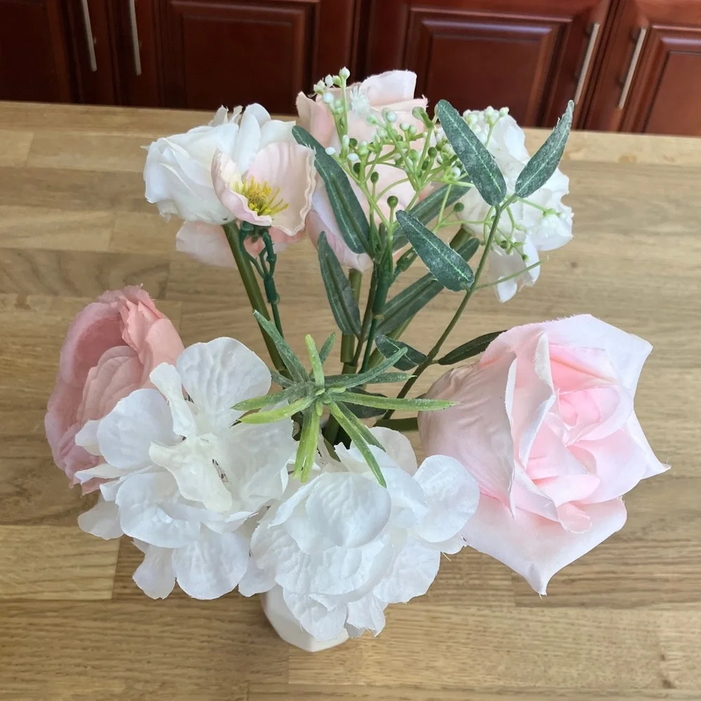Vintage Ceramic Vase with Pink and White Flowers